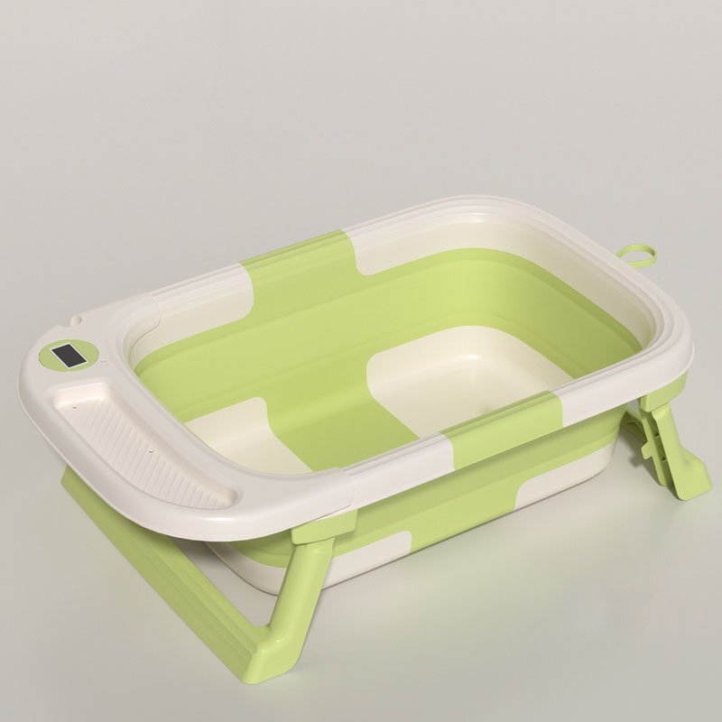 Little Mom Cadita AquaFold Thermo Green ultrapliabila cu termometru dop evacuare margini rotunjite display digital masurare temperatura dimensiuni 69.5 x 21 x 42 cm