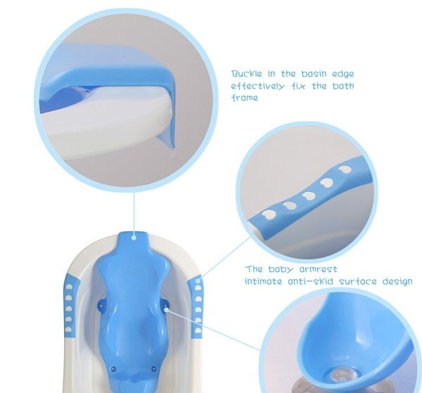 Little Mom Cadita bebelusi Angel Blue cu reductor detasabil ergonomic cu fixare in ventuze inclus echipata cu manere antiderapante Dop de scurgere 88 x 51 x 22 cm