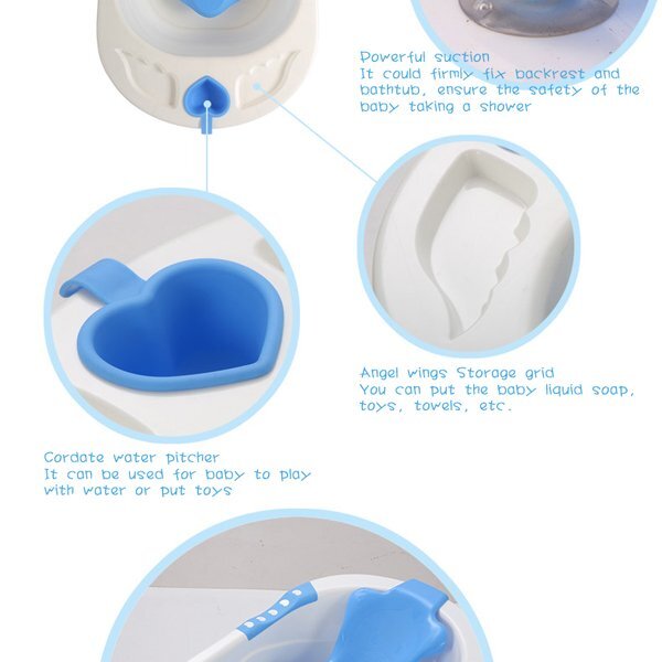 Little Mom Cadita bebelusi Angel Blue cu reductor detasabil ergonomic cu fixare in ventuze inclus echipata cu manere antiderapante Dop de scurgere 88 x 51 x 22 cm