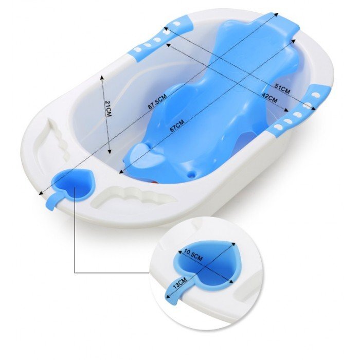 Little Mom Cadita bebelusi Angel Blue cu reductor detasabil ergonomic cu fixare in ventuze inclus echipata cu manere antiderapante Dop de scurgere 88 x 51 x 22 cm