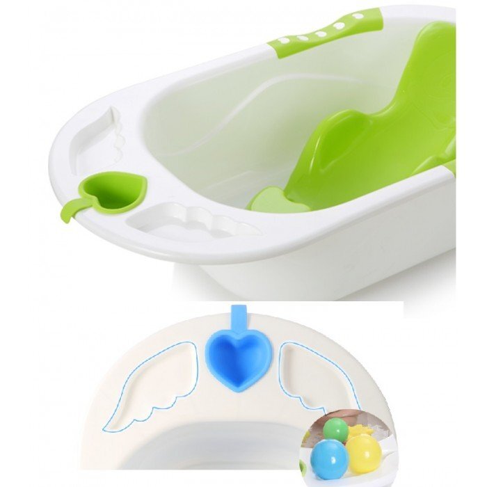 Little Mom Cadita bebelusi Angel Green cu reductor detasabil ergonomic cu fixare in ventuze inclus echipata cu manere antiderapante Dop de scurgere 88 x 51 x 22 cm