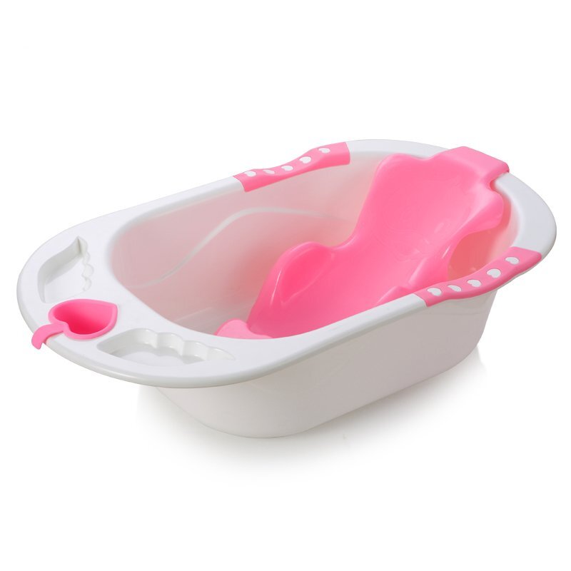 Little Mom Cadita bebelusi Angel Pink cu reductor detasabil ergonomic cu fixare in ventuze inclus echipata cu manere antiderapante Dop de scurgere 88 x 51 x 22 cm
