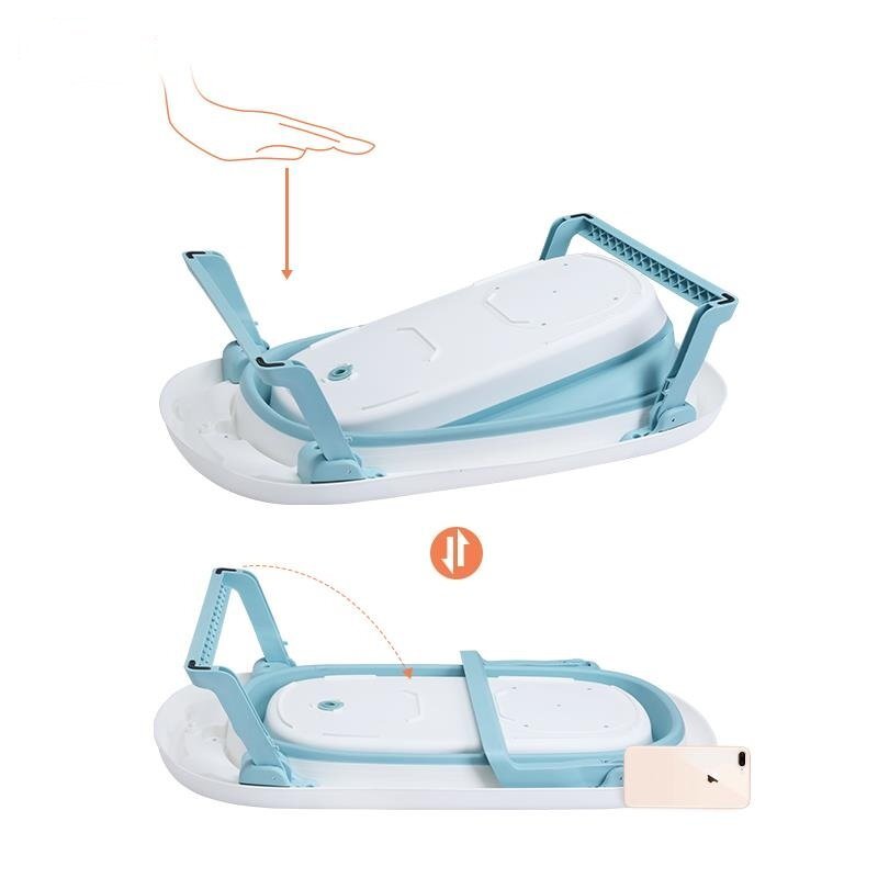 Little Mom Cadita bebelusi Fold Blue pliabila cu dop evacuare picioare cu material antiderapant margini rotunjite
