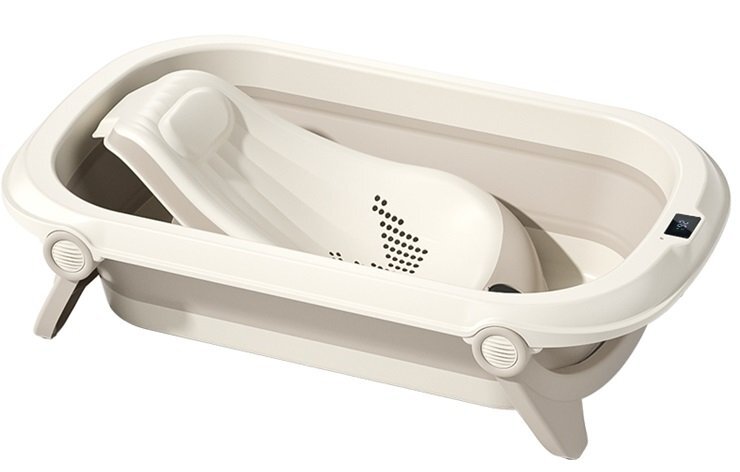 Little Mom Cadita bebelusi pliabila cu suport anatomic pentru copii Minimalist Grey prevazute cu termometru digital in 3 culori afisaj temperatura dop scurgere picioruse antiderapante 85.5 x 49 x 21 cm