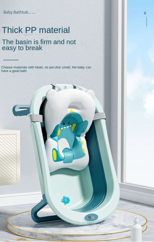 Little Mom Cadita bebelusi pliabila Dino Blue include o perna de siguranta detasabila termometru cu display digitalprotectie anti-alunecare 87x51x23 cm
