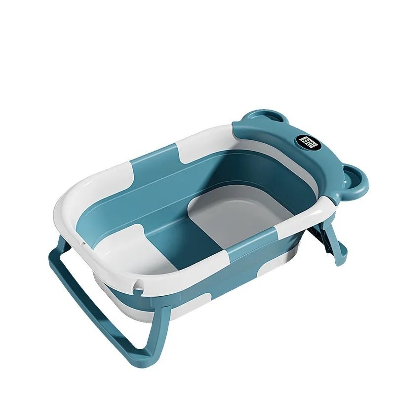 Little Mom Cadita bebelusi ultrapliabila Bear Green cu pernuta moale detasabila termometru incorporat display digitalsuport cap de dus sistem de agatare dop pentru evacuarea apei material non-toxic