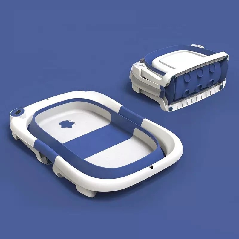 Little Mom Cadita bebelusi ultrapliabila Blue cu pernuta moale plutitoare termometru incorporat display digital cu dop pentru evacuarea apei suport cap de dus antiderapant material Non-Toxic