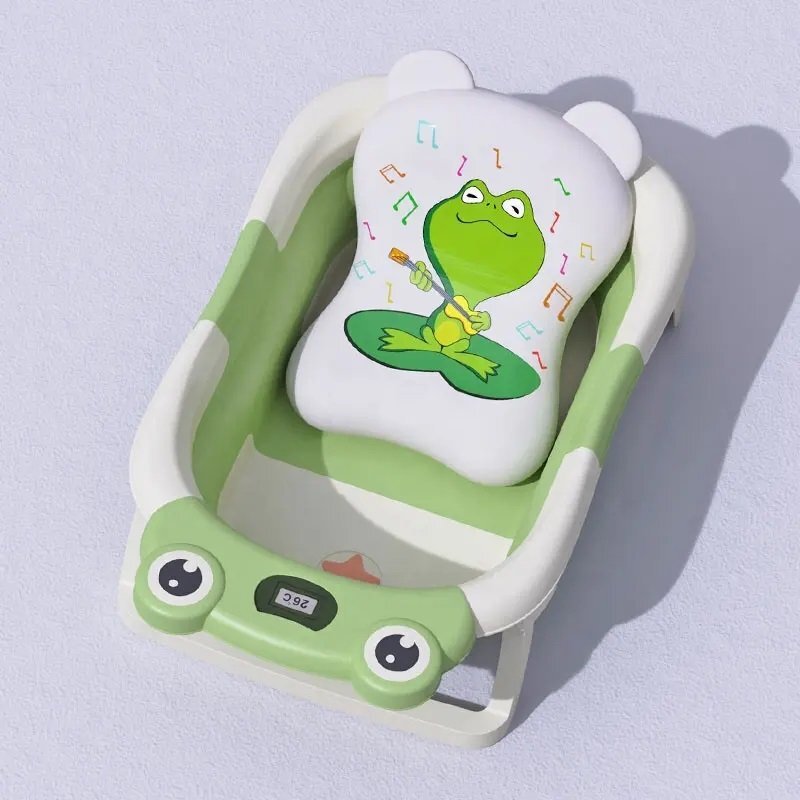 Little Mom Cadita bebelusi ultrapliabila Green Frog cu pernuta moale detasabila termometru display digital suport cap de dus dop pentru evacuarea apei material Non-Toxic