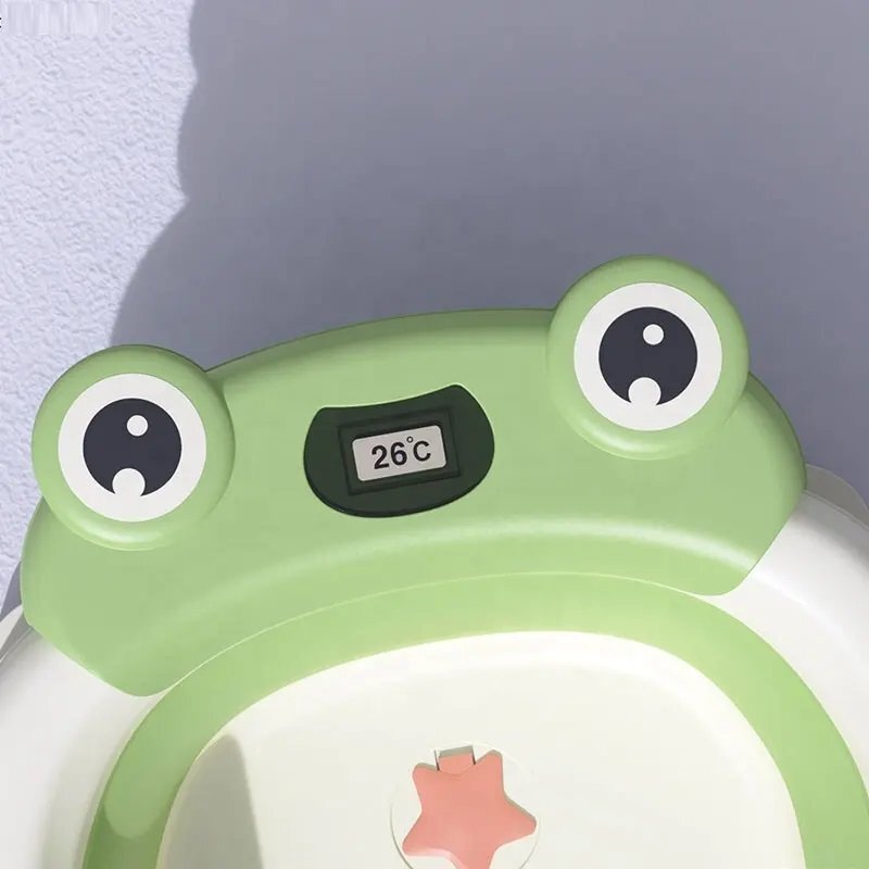 Little Mom Cadita bebelusi ultrapliabila Green Frog cu pernuta moale detasabila termometru display digital suport cap de dus dop pentru evacuarea apei material Non-Toxic