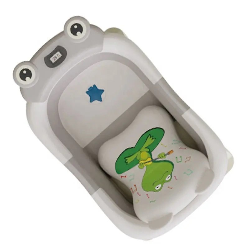 Little Mom Cadita bebelusi ultrapliabila Green Frog cu pernuta moale detasabila termometru display digital suport cap de dus dop pentru evacuarea apei material Non-Toxic