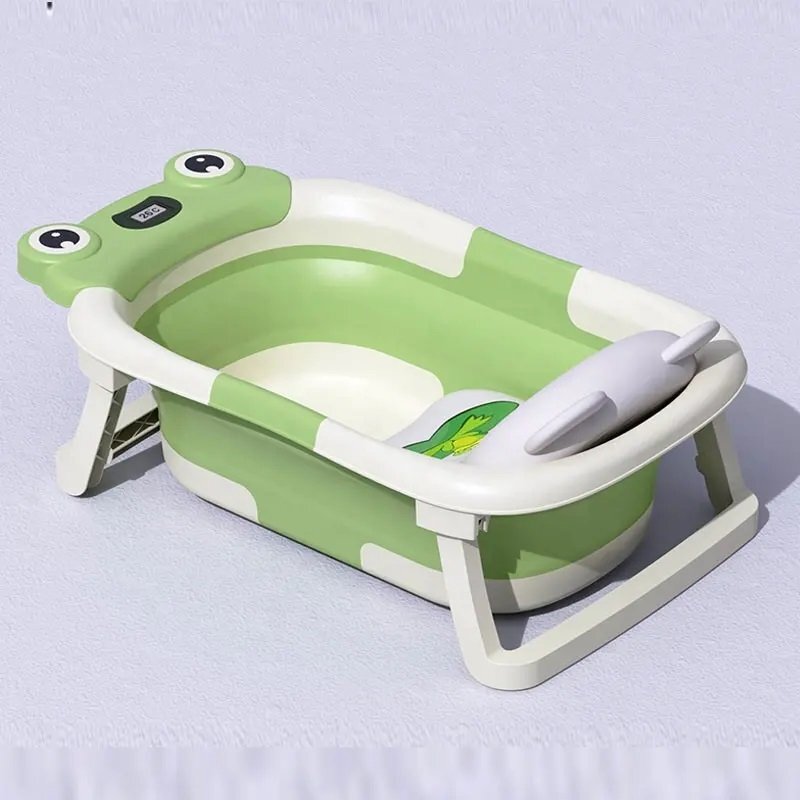 Little Mom Cadita bebelusi ultrapliabila Green Frog cu pernuta moale detasabila termometru display digital suport cap de dus dop pentru evacuarea apei material Non-Toxic