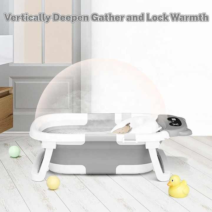 Little Mom Cadita bebelusi ultrapliabila grey cu termometru incorporat dop de scurgere termostatic picioare antiderapante Hamac cu design ergonomic inclus