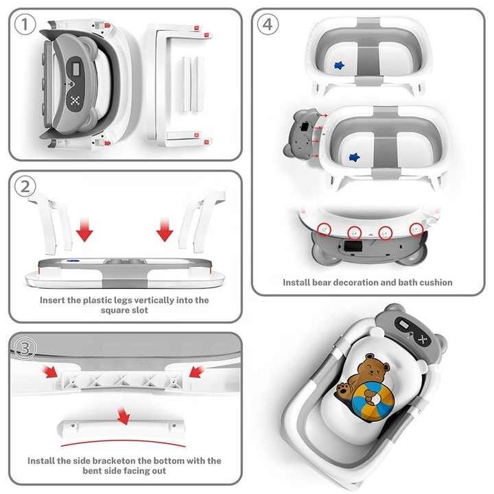 Little Mom Cadita bebelusi ultrapliabila grey cu termometru incorporat dop de scurgere termostatic picioare antiderapante Hamac cu design ergonomic inclus