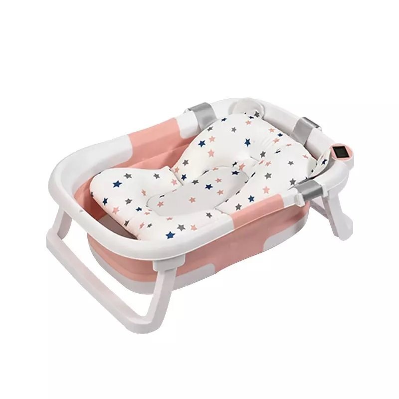 Little Mom Cadita bebelusi ultrapliabila Pink cu pernuta moale plutitoare termometru incorporat display digital cu dop pentru evacuarea apei suport cap de dus antiderapant material Non-Toxic