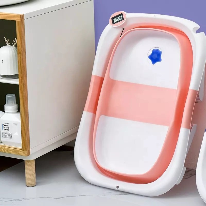 Little Mom Cadita bebelusi ultrapliabila Pink cu pernuta moale plutitoare termometru incorporat display digital cu dop pentru evacuarea apei suport cap de dus antiderapant material Non-Toxic