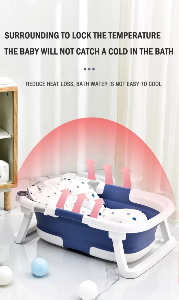 Little Mom Cadita bebelusi ultrapliabila Pink cu pernuta moale plutitoare termometru incorporat display digital cu dop pentru evacuarea apei suport cap de dus antiderapant material Non-Toxic