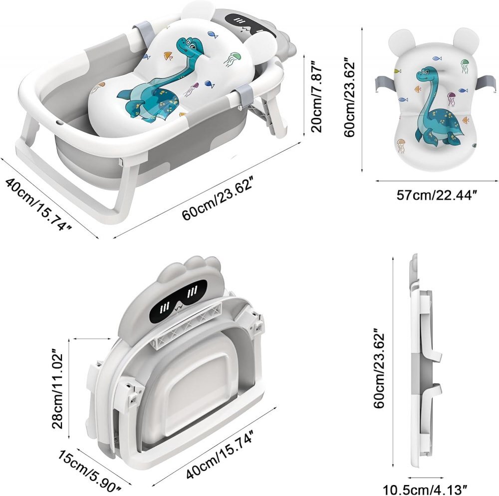 Little Mom Cadita bebelusi ultrapliabila Turtle Blue pernuta moale detasabilatermometru incorporat display digital suport dus sistem de agatare dop pentru evacuarea apei material non-toxic
