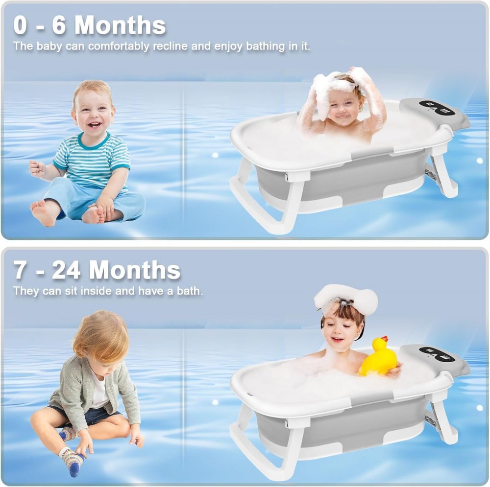 Little Mom Cadita bebelusi ultrapliabila Turtle Blue pernuta moale detasabilatermometru incorporat display digital suport dus sistem de agatare dop pentru evacuarea apei material non-toxic