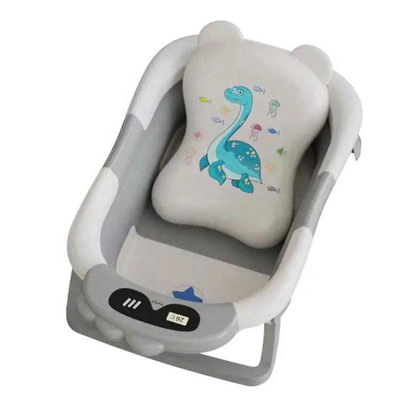 Little Mom Cadita bebelusi ultrapliabila Turtle Grey cu pernuta moale detasabila termometru incorporat display digital suport dus sistem de agatare dop pentru evacuarea apei material non-toxic