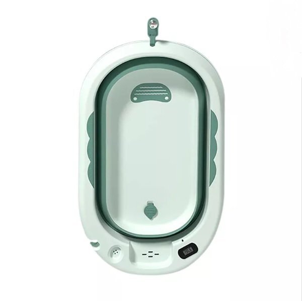 Little Mom Cadita Green pliabila cu termometru incorporat margini rotunjite dop evacuare suprafata anti-alunecare capacitate 40 L