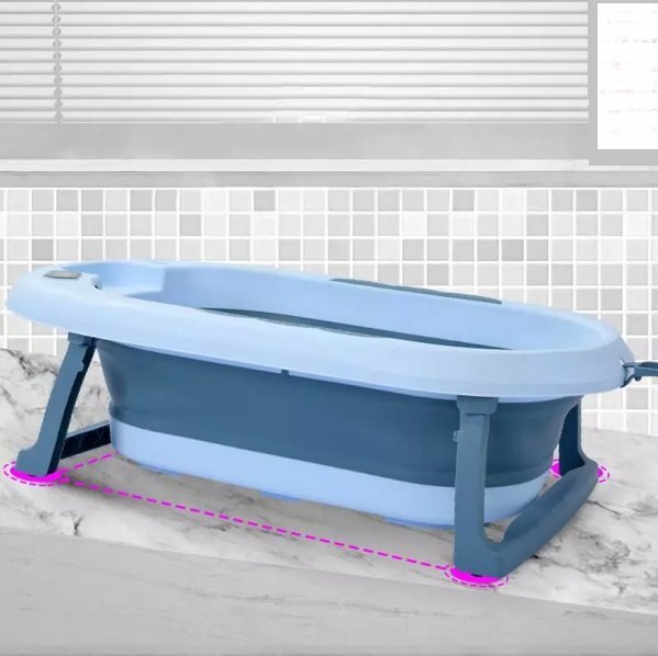 Little Mom Cadita Green pliabila cu termometru incorporat margini rotunjite dop evacuare suprafata anti-alunecare capacitate 40 L