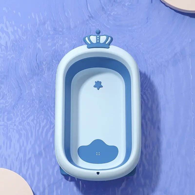 Little Mom Cadita King Blue pentru copii pliabila cu dop pentru evacuare apa baza antialunecare structura piramidala dimensiune 84 x 22 x 50 cm