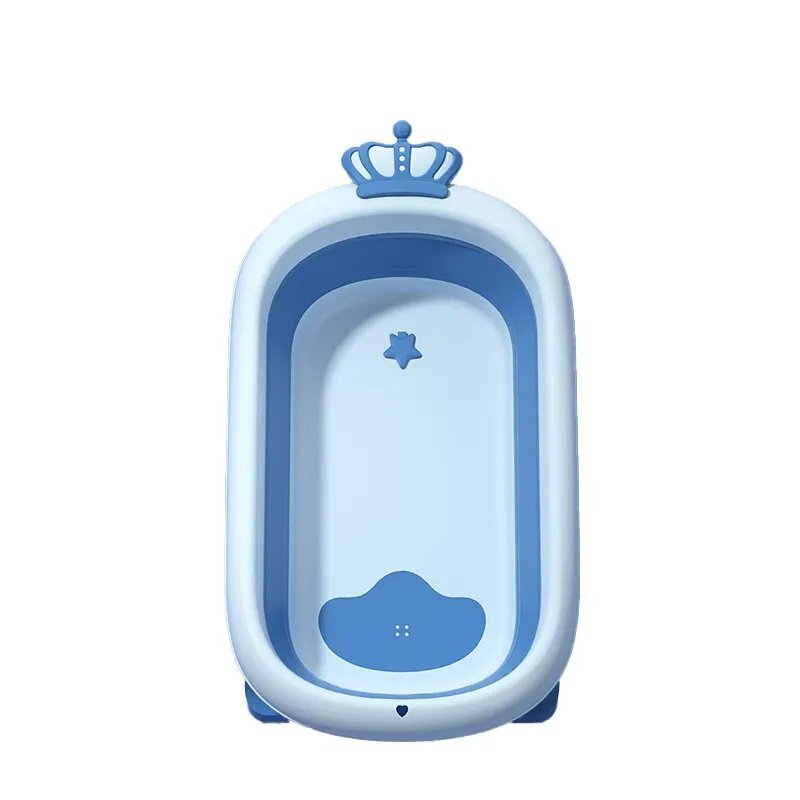 Little Mom Cadita King Blue pentru copii pliabila cu dop pentru evacuare apa baza antialunecare structura piramidala dimensiune 84 x 22 x 50 cm