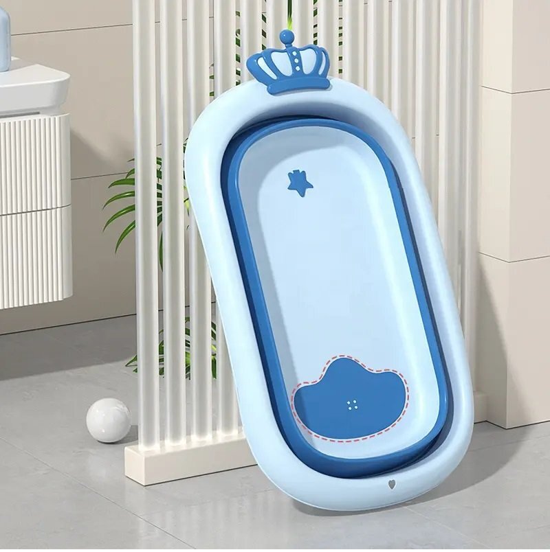 Little Mom Cadita King Blue pentru copii pliabila cu dop pentru evacuare apa baza antialunecare structura piramidala dimensiune 84 x 22 x 50 cm