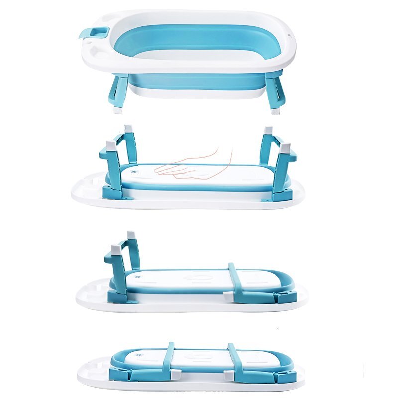 Little Mom Cadita Lemon Bathtub Blue pliabila cu margini rotunjite dop evacuare senzor temperatura