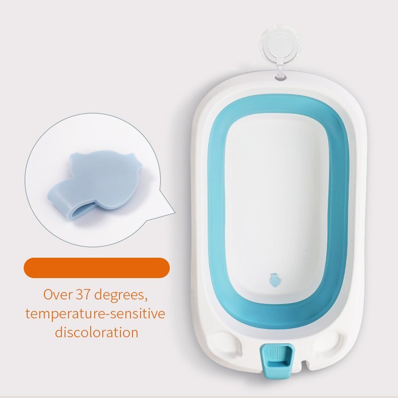 Little Mom Cadita Lemon Bathtub Blue pliabila cu margini rotunjite dop evacuare senzor temperatura