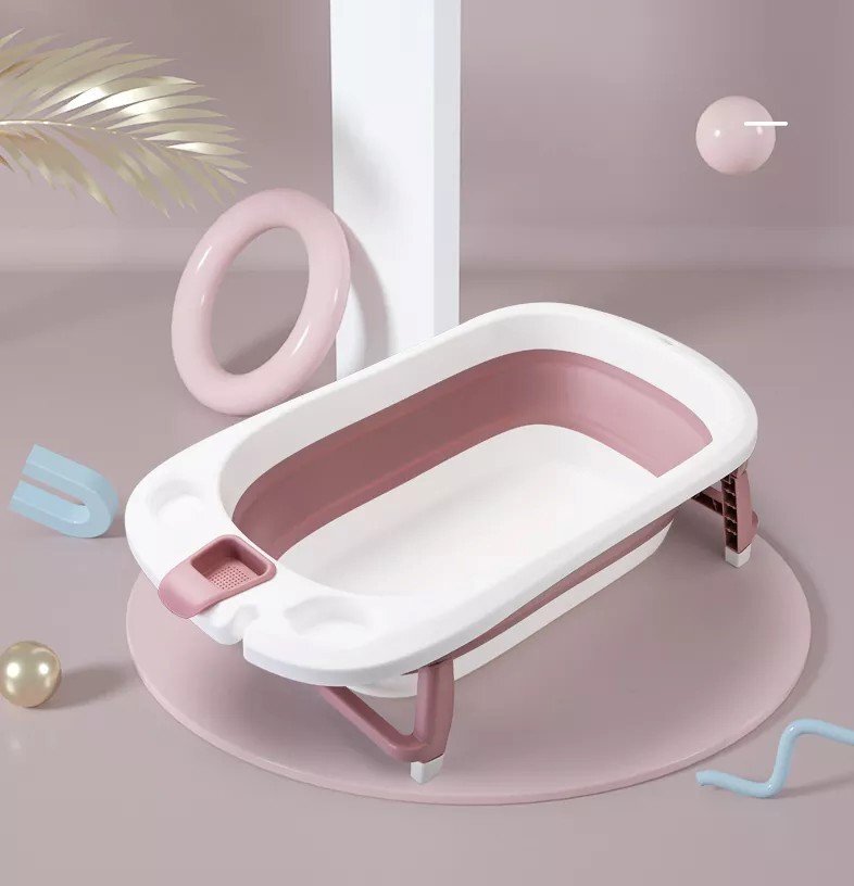Little Mom Cadita Lemon Bathtub Pink pliabila cu margini rotunjite dop evacuare senzor temperatura