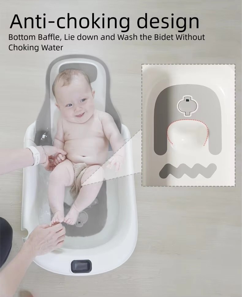 Little Mom Cadita pentru bebelusi Aqua Grow Grey cu spatar reglabil cu 4 unghiuri de inclinare suport de dus integrat sistem de blocare triunghiular dimensiune 75 x 20 x 39 cm