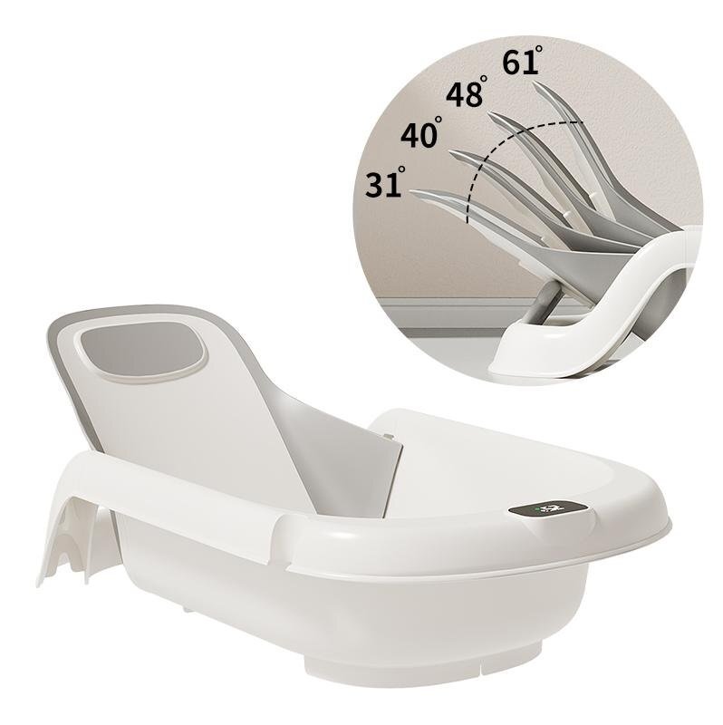 Little Mom Cadita pentru bebelusi Aqua Grow Grey cu spatar reglabil cu 4 unghiuri de inclinare suport de dus integrat sistem de blocare triunghiular dimensiune 75 x 20 x 39 cm