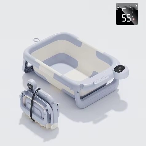Little Mom Cadita pentru bebelusi Baby Astronaut Blue design inovator ultra-pliabil cu pernuta detasabila termometru display digital incorporat dop scurgere picioruse antiderapante dimensiune 69 x 43 x 20.7 cm l