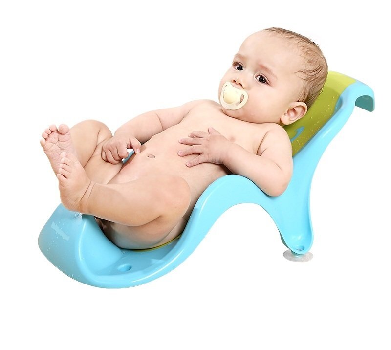 Little Mom Cadita pentru copii Sunny Blue echipata cu manere antiderapante Dop de scurgere dimensiune 88 x 51 x 22 cm si Reductor detasabil ergonomic cu fixare in ventuze inclus