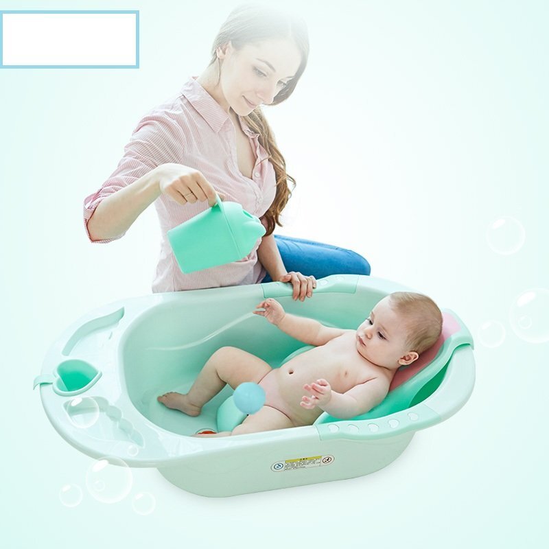 Little Mom Cadita pentru copii Sunny Green echipata cu manere antiderapante Dop de scurgere dimensiune 88 x 51 x 22 cm si Reductor detasabil ergonomic cu fixare in ventuze inclus
