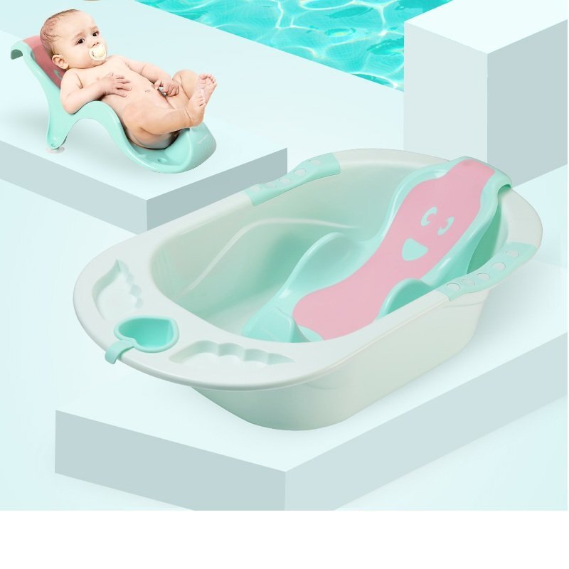 Little Mom Cadita pentru copii Sunny Green echipata cu manere antiderapante Dop de scurgere dimensiune 88 x 51 x 22 cm si Reductor detasabil ergonomic cu fixare in ventuze inclus