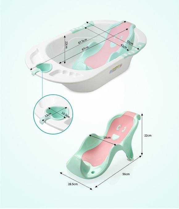 Little Mom Cadita pentru copii Sunny Green echipata cu manere antiderapante Dop de scurgere dimensiune 88 x 51 x 22 cm si Reductor detasabil ergonomic cu fixare in ventuze inclus