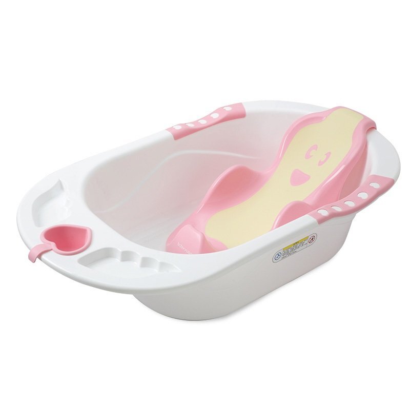 Little Mom Cadita pentru copii Sunny Pink echipata cu manere antiderapante Dop de scurgere dimensiune 88 x 51 x 22 cm si Reductor detasabil ergonomic cu fixare in ventuze inclus