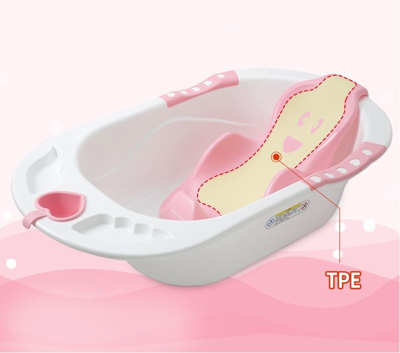 Little Mom Cadita pentru copii Sunny Pink echipata cu manere antiderapante Dop de scurgere dimensiune 88 x 51 x 22 cm si Reductor detasabil ergonomic cu fixare in ventuze inclus