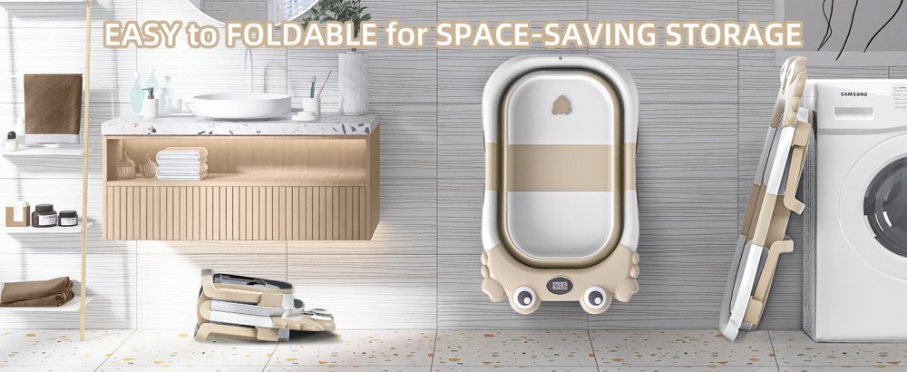 Little Mom Cadita ultra-pliabila pentru copii Beige Crab termometru digital LCD dop de scurgere picioruse antiderapante 68.5 x 43 x 23 cm si Hamac ergonomic inclus