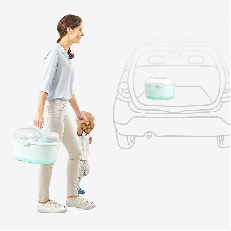 Little Mom Cutie depozitare si uscare biberoane Storage Box Green portabila cu maner colector de apa detasabil fara bpa dimensiune 33 x 26 cm