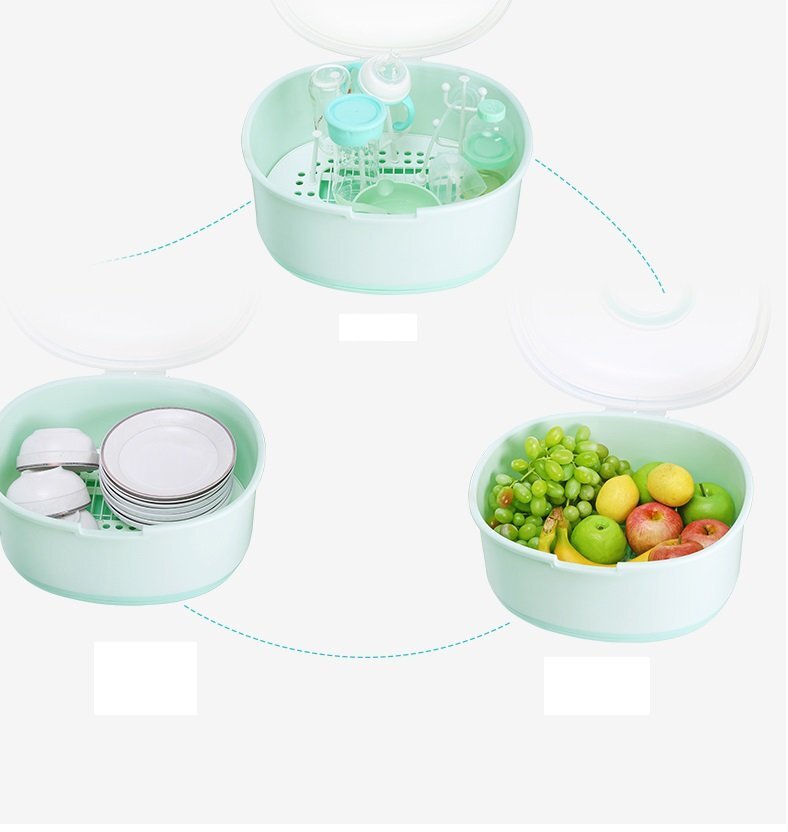 Little Mom Cutie depozitare si uscare biberoane Storage Box Green portabila cu maner colector de apa detasabil fara bpa dimensiune 33 x 26 cm