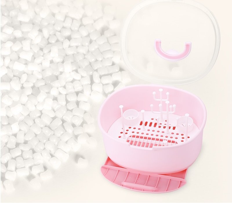 Little Mom Cutie depozitare si uscare biberoane Storage Box Pink portabila cu maner colector de apa detasabil fara bpa dimensiune 33 x 26 cm
