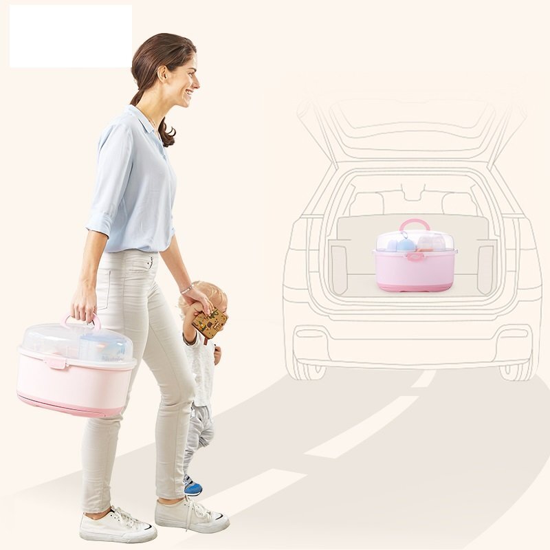 Little Mom Cutie depozitare si uscare biberoane Storage Box Pink portabila cu maner colector de apa detasabil fara bpa dimensiune 33 x 26 cm