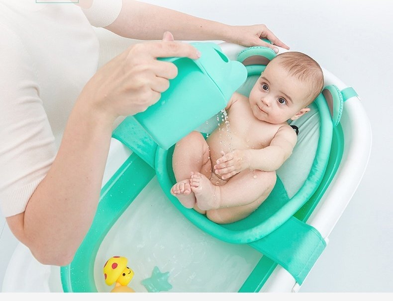 Little Mom Hamac cadita Baby Bath Tub Bear Mint moale versatila cu uscare rapida varsta 0-6 luni
