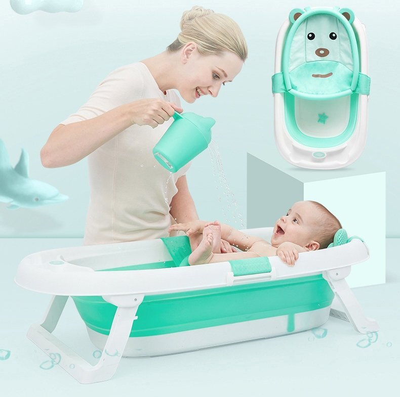 Little Mom Hamac cadita Baby Bath Tub Bear Mint moale versatila cu uscare rapida varsta 0-6 luni
