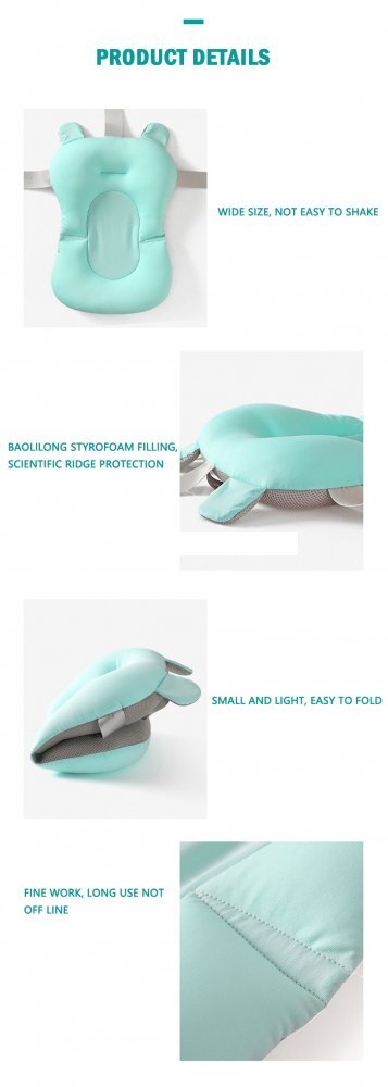 Little Mom Hamac de baie pentru copii design ergonomic cu fixare pe cadita in clipsuri laterale material cu uscare rapida umplut cu bilute mici de poliester dimensiune 76 x 51 cm Baby Green