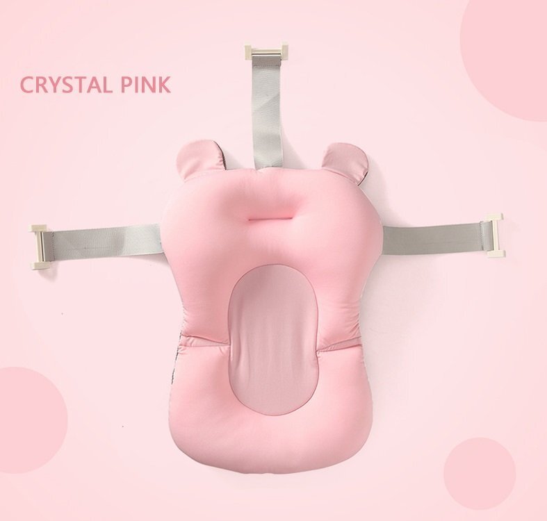 Little Mom Hamac de baie pentru copii design ergonomic cu fixare pe cadita in clipsuri laterale material cu uscare rapida umplut cu bilute mici de poliester dimensiune 76 x 51 cm Baby Pink