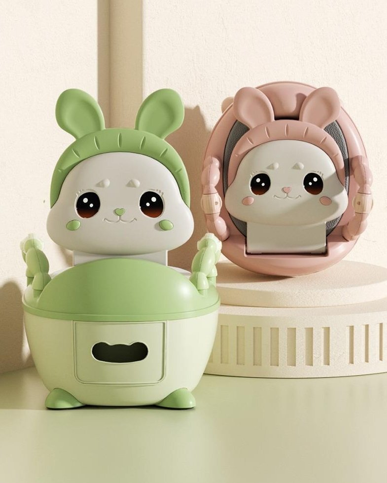 Little Mom Olita bebelusi Cute Rabbit Green cu adaptor moale din spuma PU vas colector detasabil baza anti-alunecare protectie antistropire spatar ergonomic